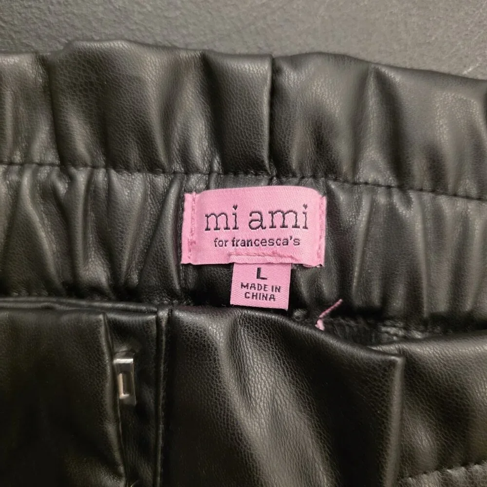 Mi Ami For Francescas Faux‎ Leather Paperbag Pants Black Tie-Waist Large NEW